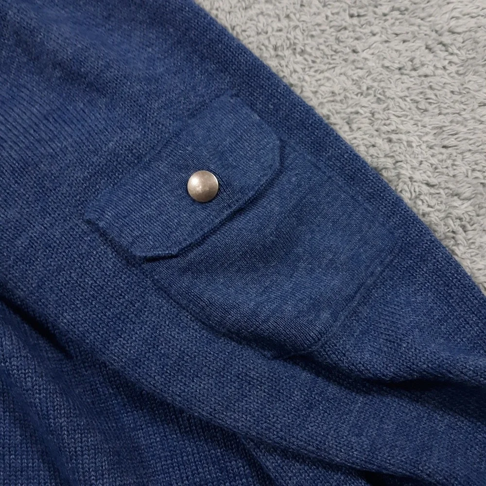 Banana Republic Wool Blend Sweater Mens Large Blue Pullover 1/4 Zip Epaulletes
